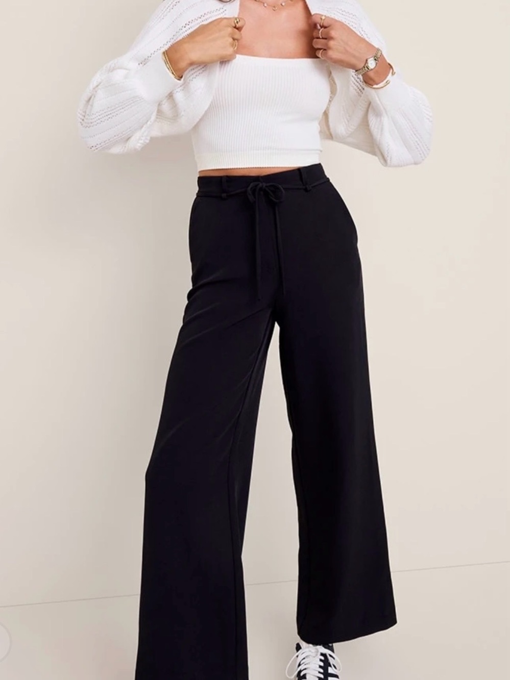 Francesca’s Lena Wide Leg Drawstring Pants in Black